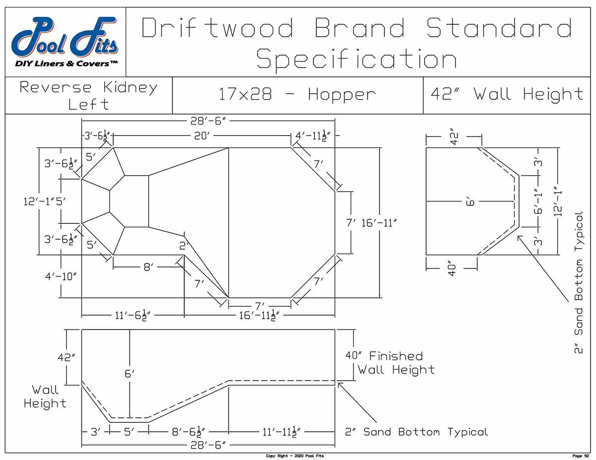Driftwood 17' x 28' Reverse Kidney Left Hopper