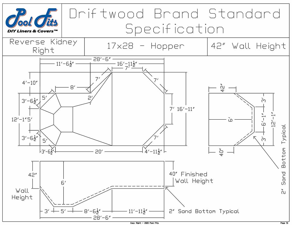 Driftwood 17' x 28' Reverse Kidney Right Hopper
