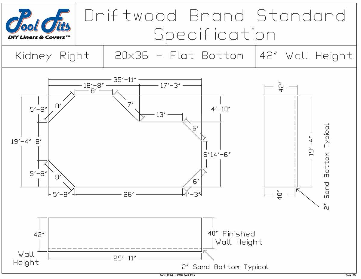 Driftwood 20' x 36' Kidney Right Flat Bottom