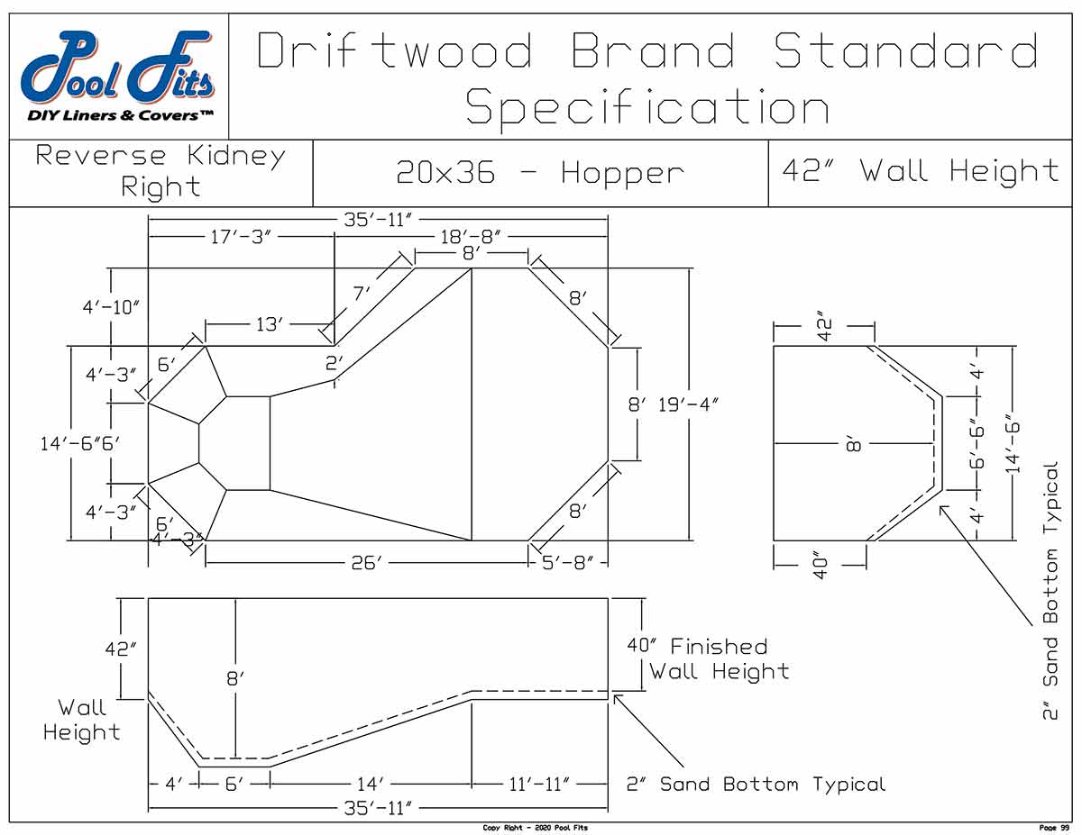 Driftwood 20' x 36' Reverse Kidney Right Hopper