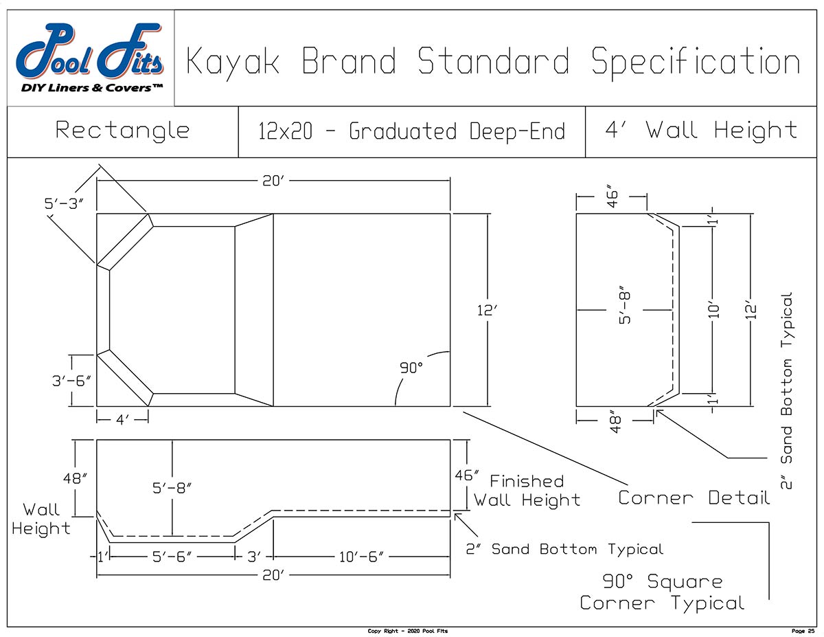 Pool Fits Kayak 12 x 20 Graduated Deep End