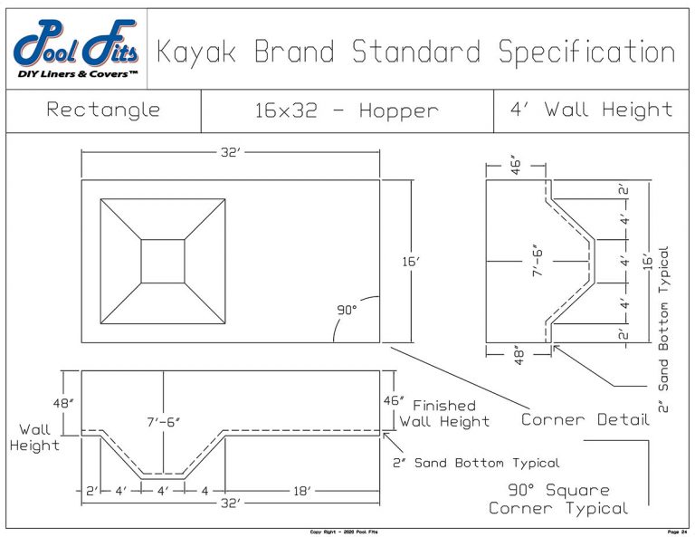 kayak pool sizes