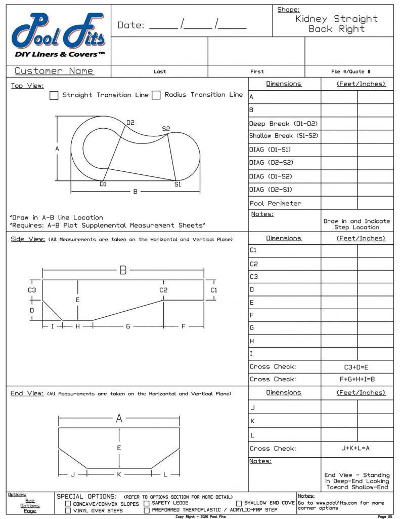 Kidney Stright Right Hand Measurement Sheet