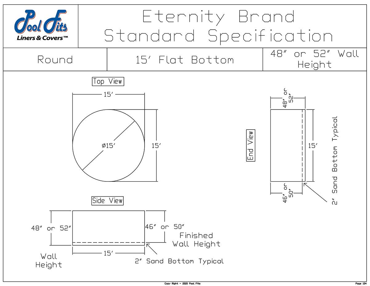 15' Round Eternity Flat Bottom Liner Diagram and Manufacturer Specification