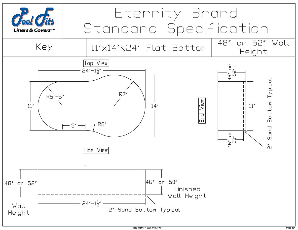 14'x24' Key Eternity Flat Bottom Liner Diagram and Manufacturer Specification