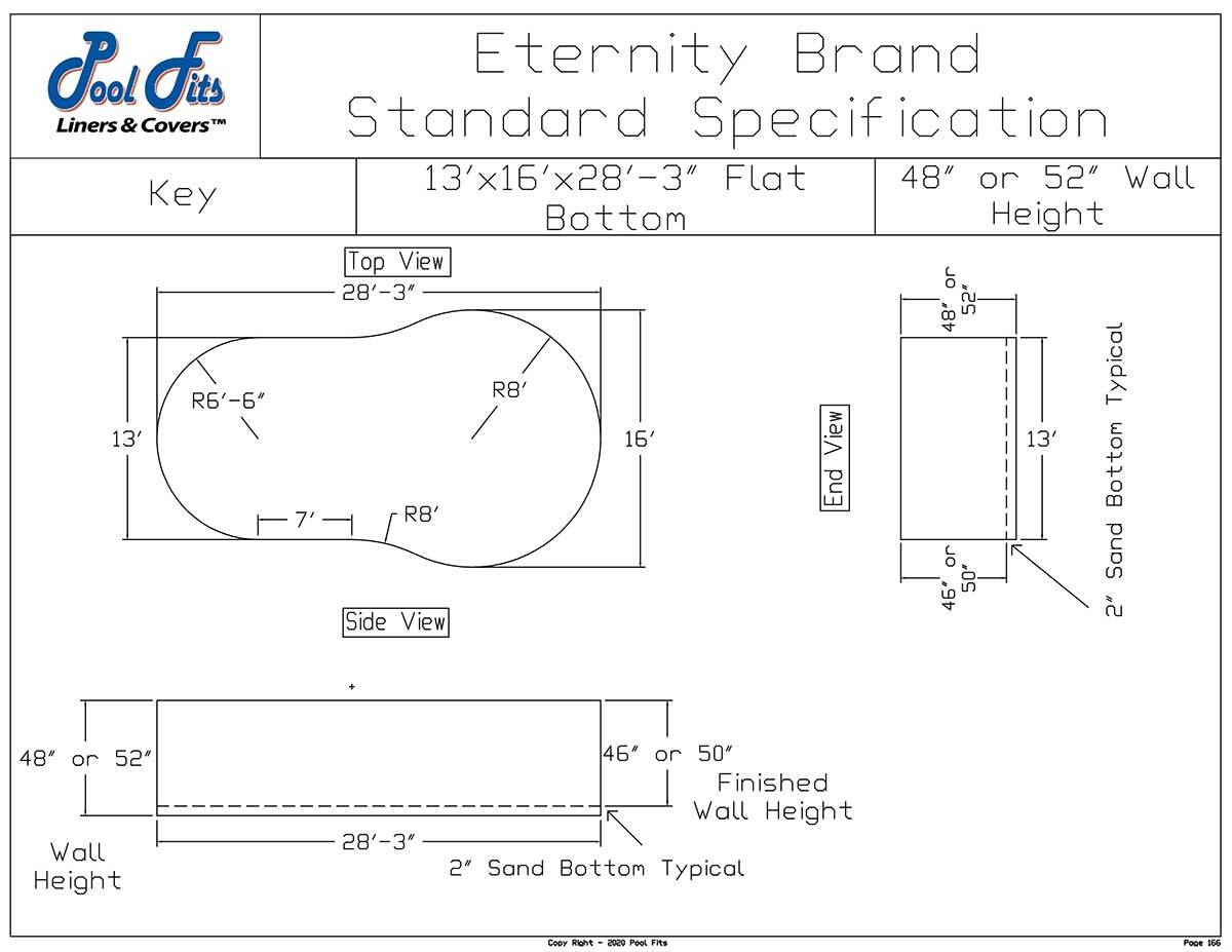16'x28' Key Eternity Flat Bottom Liner Diagram and Manufacturer Specification