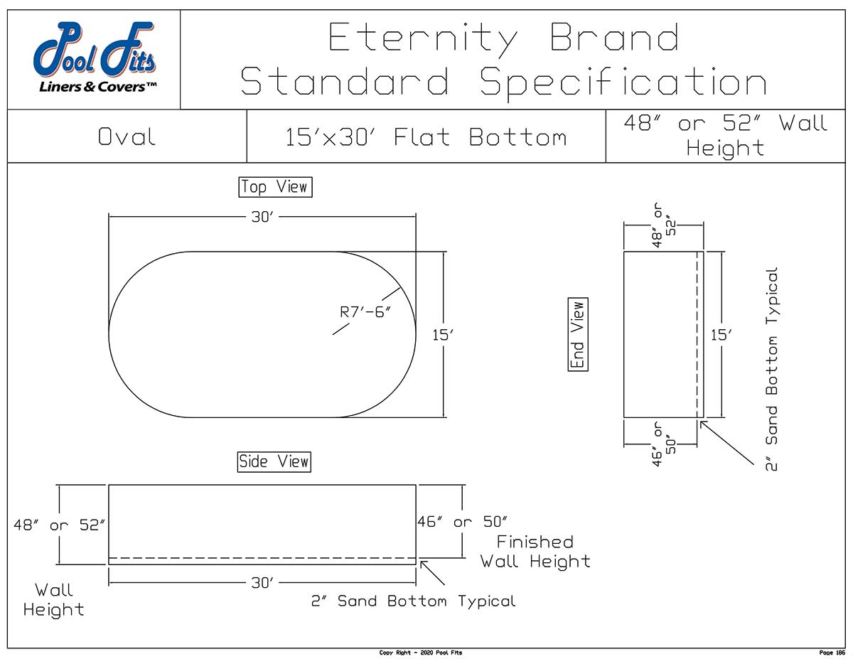 15'x30' Oval Eternity Flat Bottom Liner Diagram and Manufacturer Specification