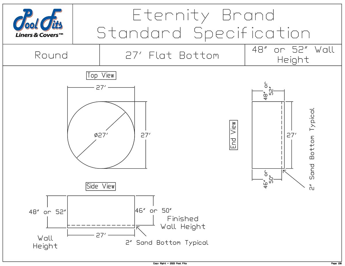 27' Round Eternity Flat Bottom Liner Diagram and Manufacturer Specification