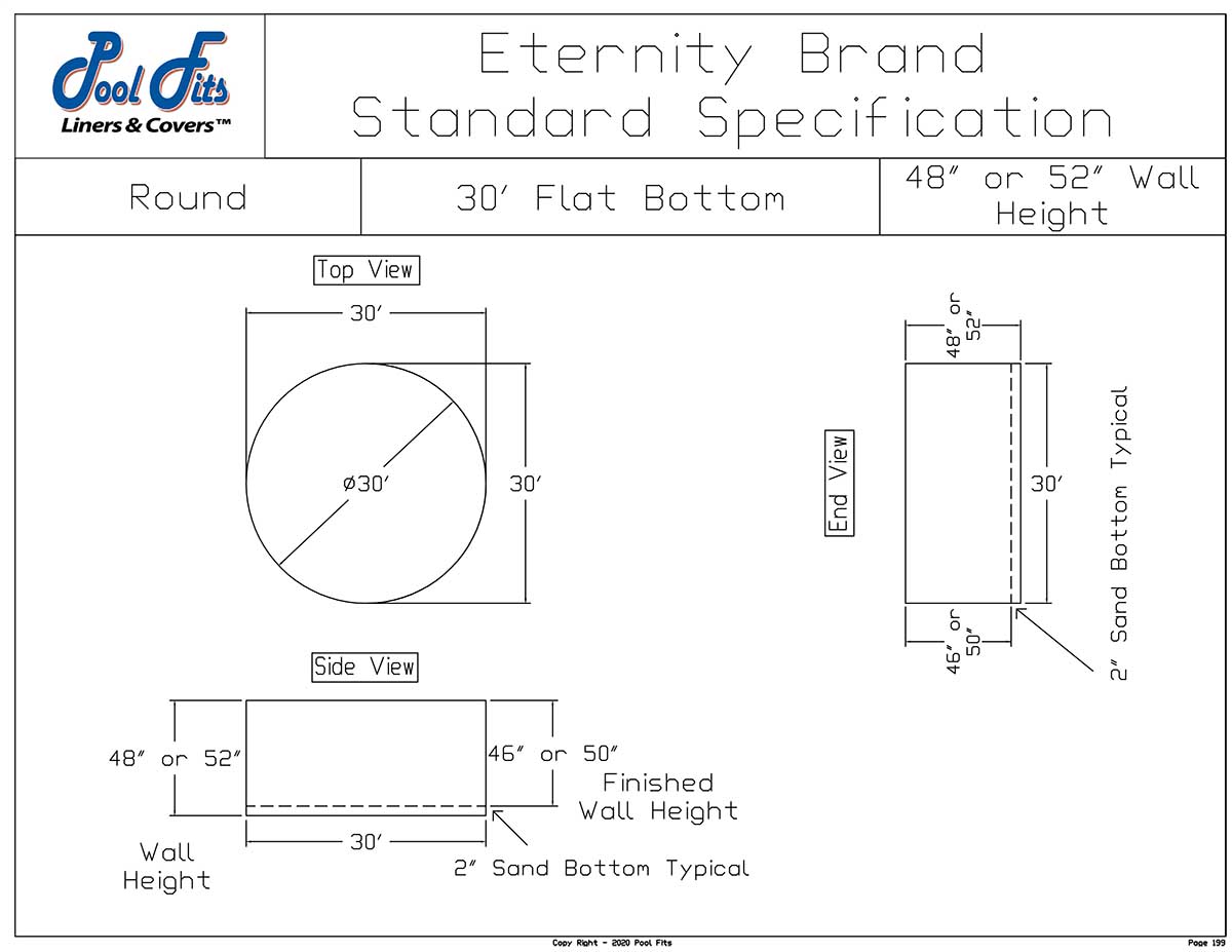 30' Round Eternity Flat Bottom Liner Diagram and Manufacturer Specification