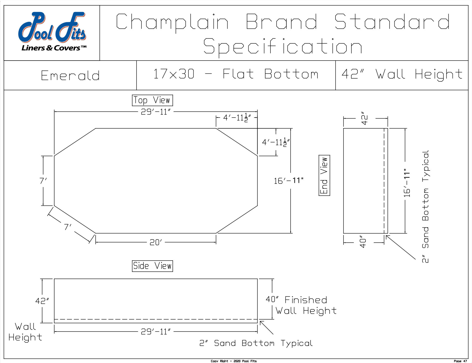 Champlain 17'x30' Emerald Flat Bottom Spec Sheet